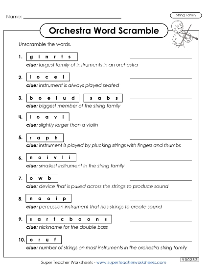 Word Puzzles - Strings - Word Scramble (Printable PDF Worksheet)