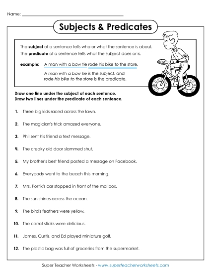 Subjects & Predicates - Subject and Predicate Worksheet B (Printable PDF Worksheet)