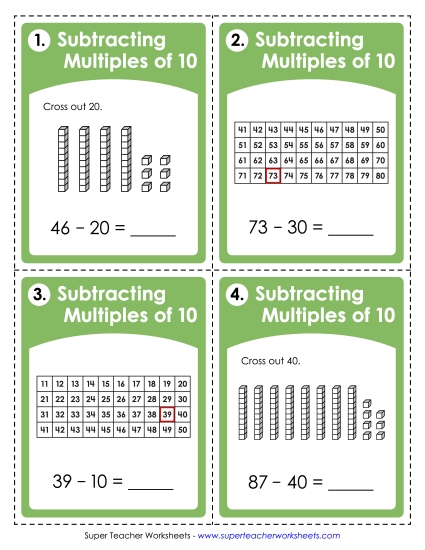 Subtracting Multiples of 10 (Printable PDF Worksheet)