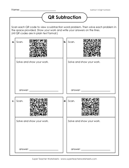 Subtraction - Subtraction (3-Digit Numbers) (Printable PDF Worksheet)