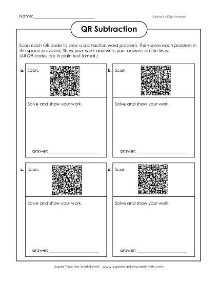 Subtraction - Subtraction (4-Digit Numbers) (Printable PDF Worksheet)