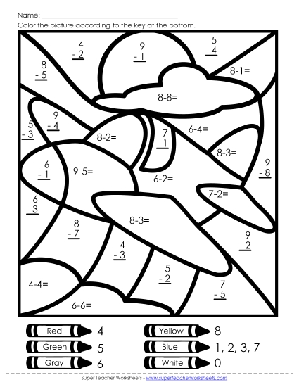 Subtraction - Subtraction: Airplane (Printable PDF Worksheet)
