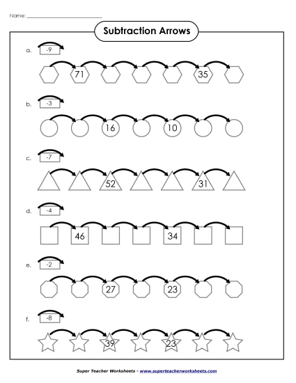 2-Digit Subtraction Worksheets - Subtraction Arrows (2-Digits / Regrouping) (Printable PDF Worksheet)
