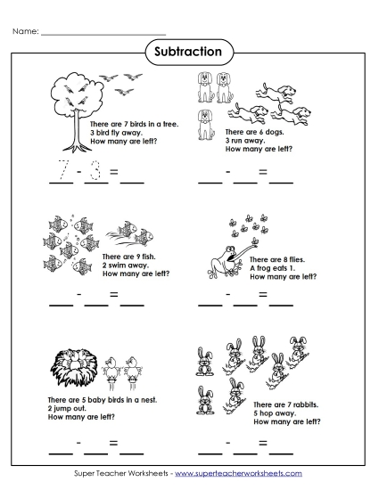Concept Worksheets - Subtraction Facts - Pictures (Printable PDF Worksheet)
