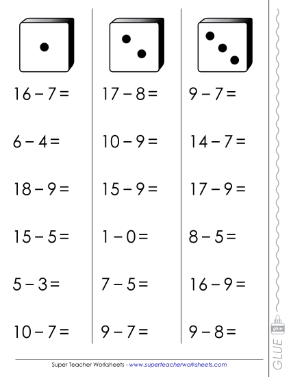 Games & Activities - Subtraction Fluency Dice (Printable PDF Worksheet)