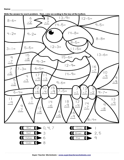 Subtraction - Subtraction: Parrot (Printable PDF Worksheet)