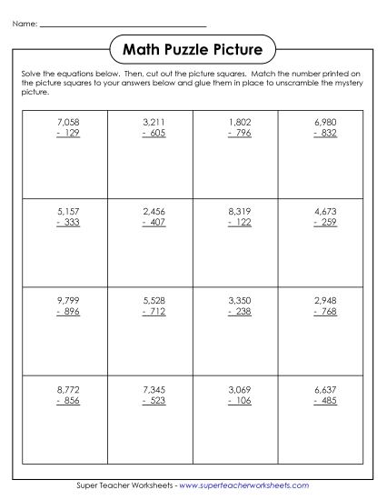 Earth Day Math - Subtraction Puzzle: Earth Day (Printable PDF Worksheet)