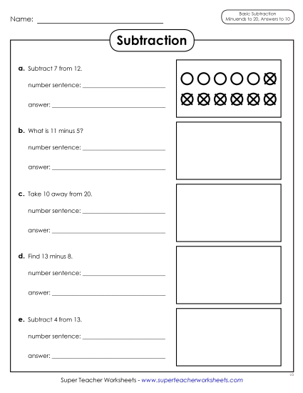 Concept Worksheets - Subtraction with Counters (Printable PDF Worksheet)
