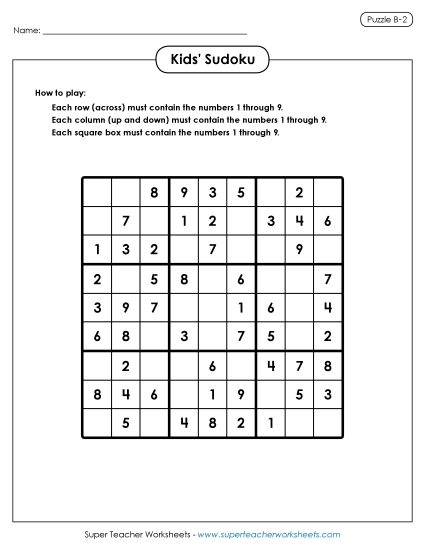 Sudoku for Kids Puzzle B-2 (Printable PDF Worksheet)