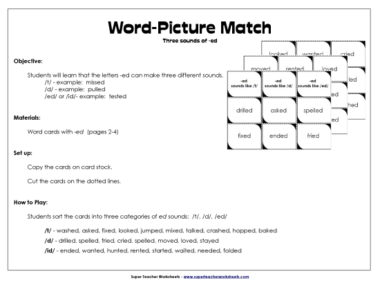 Suffixes - Suffix -ed: Word Sort (Printable PDF Worksheet)