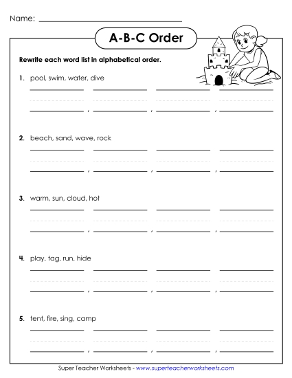 ABC Order - Summer ABC Order (Basic) (Printable PDF Worksheet)