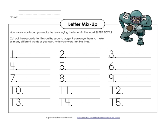 Puzzles & Brain Teasers - Super Bowl Letter Mix-Up (Primary) (Printable PDF Worksheet)