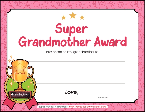 Kids Create Their Own Awards - Super Grandmother Award (Printable PDF Worksheet)