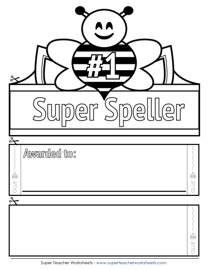 Award Crowns/Hats - Super Speller (B&W) (Printable PDF Worksheet)
