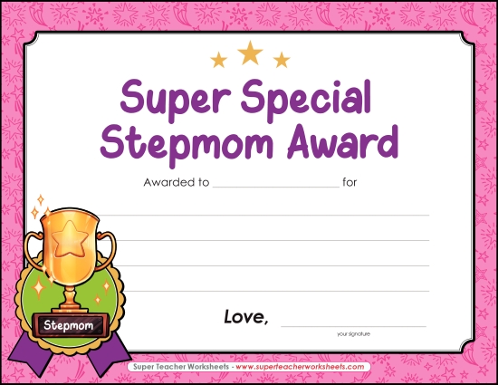 Gifts for Stepmothers - Super Stepmom Award (Printable PDF Worksheet)