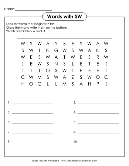 Worksheets - SW Word Search (Printable PDF Worksheet)