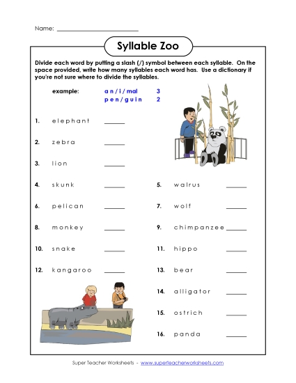 Zoo Language, Reading, & Phonics - Syllable Zoo (Printable PDF Worksheet)
