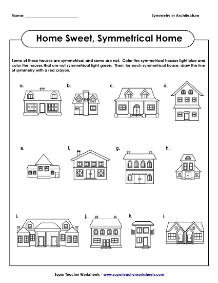 Symmetry Houses (Printable PDF Worksheet)