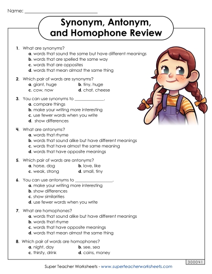 Mixed Homophones - Synonym, Antonym, and Homophone Review (Printable PDF Worksheet)