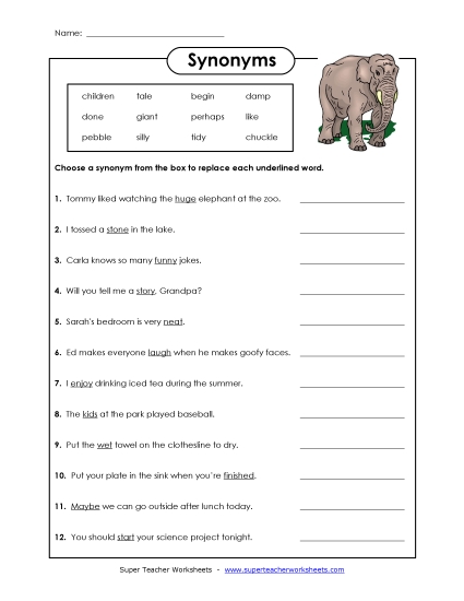 Synonyms - Synonyms 3 (Printable PDF Worksheet)