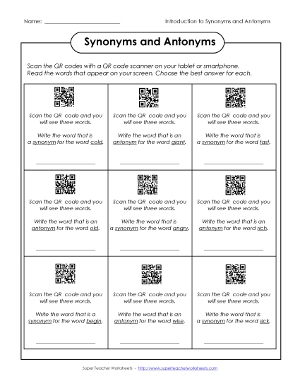 ELA - Synonyms and Antonyms (Basic) (Printable PDF Worksheet)