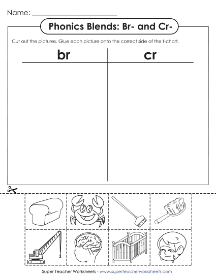 Cut-and-Glue Activities - T-Chart: Br- and Cr- (Printable PDF Worksheet)
