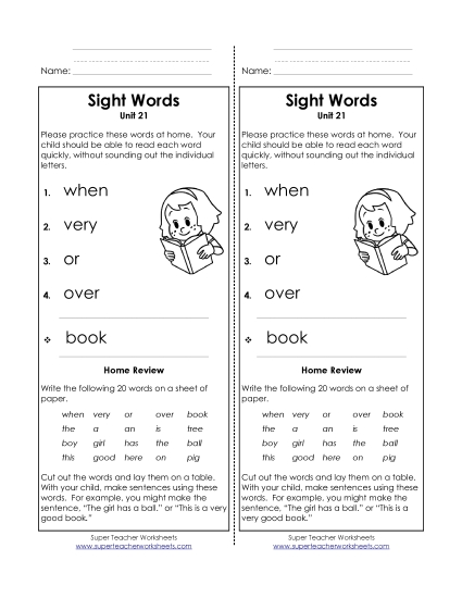 Word List - Take-Home List (Unit 21)  (Printable PDF Worksheet)