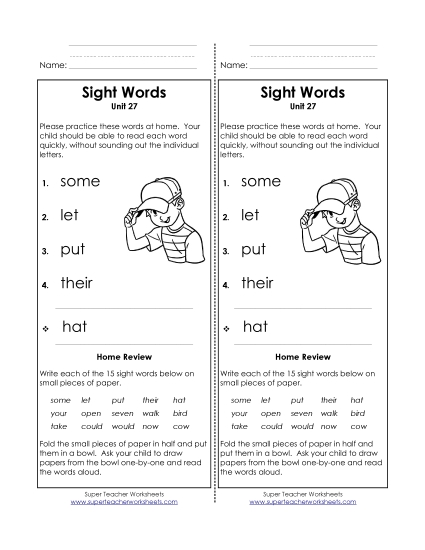 Word List - Take-Home List (Unit 27)  (Printable PDF Worksheet)