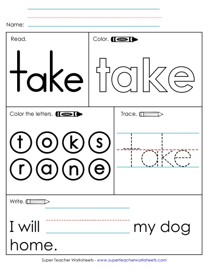 Individual Sight Words - Take (Sight Word) (Printable PDF Worksheet)