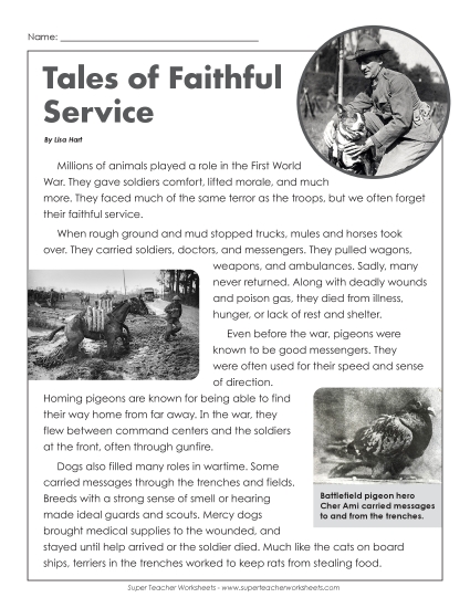 Articles - Tales of Faithful Service (Printable PDF Worksheet)