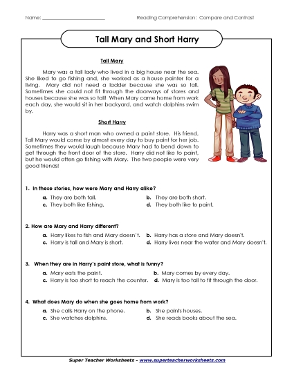 Reading Passages - Tall Mary & Short Harry: Compare/Contrast (Printable PDF Worksheet)