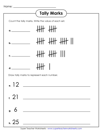 Counting Tallies - Tally Marks  (Version 1) (Printable PDF Worksheet)