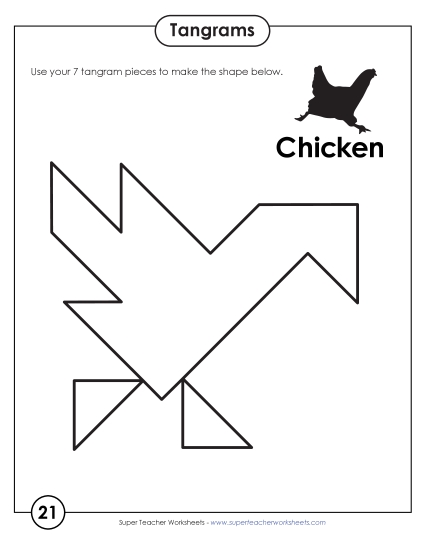 Tangram Puzzles - Tangram Puzzles #21-25 (Printable PDF Worksheet)