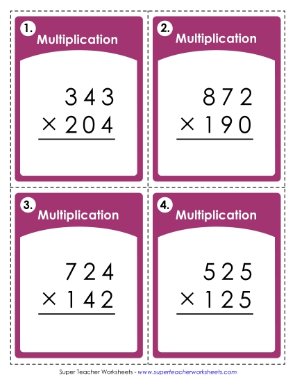 Multiplying by 3-Digit Numbers - Task Cards (3-Digit Times 3-Digit) (Printable PDF Worksheet)