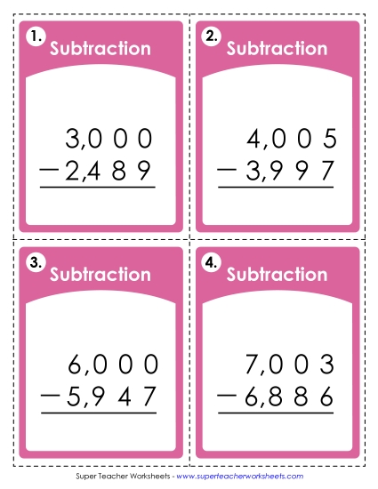 Task Cards - Task Cards: 4-Digit Subtraction Across Zero (Printable PDF Worksheet)