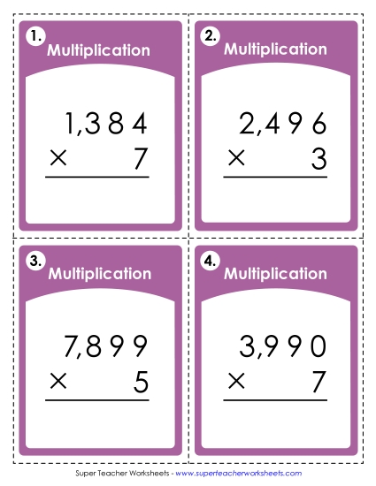 Task Cards - Task Cards (4-Digit Times 1-Digit) (Printable PDF Worksheet)
