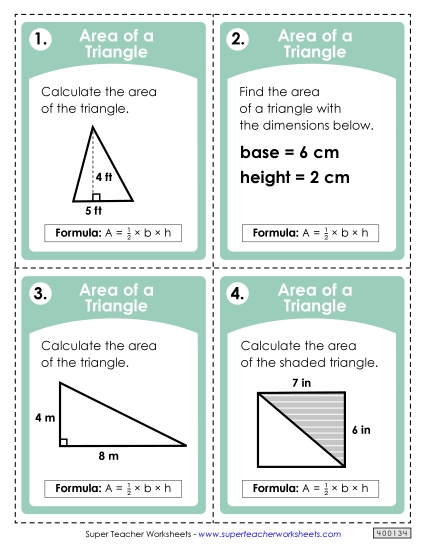 Level: Basic Single-Digit Measurements - Task Cards: Area of a Triangle (Basic) (Printable PDF Worksheet)