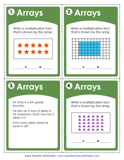 Worksheets and Games - Task Cards: Arrays (Printable PDF Worksheet)