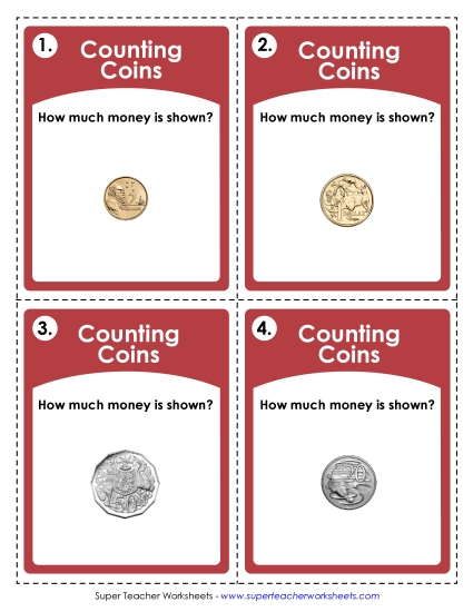 Mixed Coins (Level: Basic) - Task Cards: Australian Money (Basic Level) (Printable PDF Worksheet)