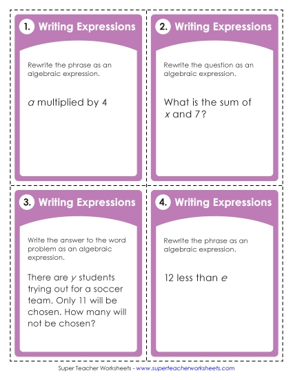 Level: Basic (1-Step; No Parenthesis) - Task Cards (Basic) (Printable PDF Worksheet)