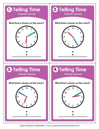 Reading Clocks: Nearest 5 Minutes - Task Cards: Clocks (5 Minutes) (Printable PDF Worksheet)