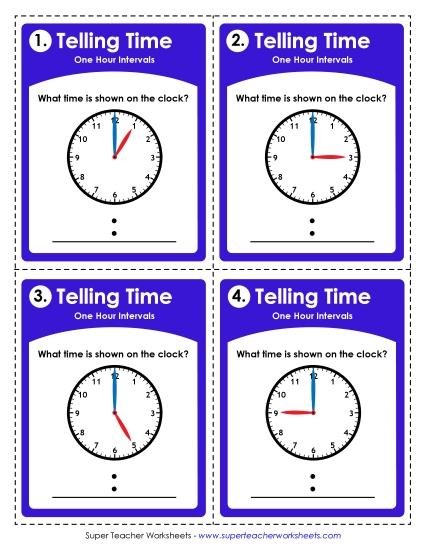 Task Cards & Games - Task Cards: Clocks (Hours) (Printable PDF Worksheet)
