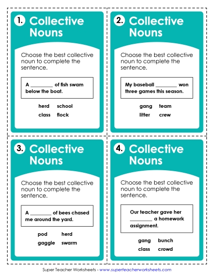 Collective Nouns - Task Cards: Collective Nouns (Printable PDF Worksheet)