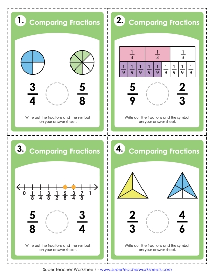 Comparing Fractions - Task Cards: Comparing Fractions (With Illustrations) (Printable PDF Worksheet)