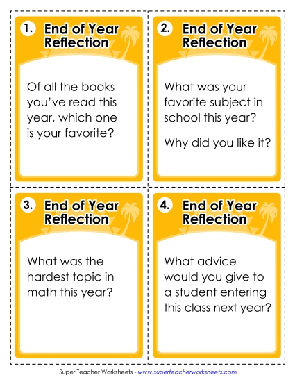 Activities and Games - Task Cards: End of Year Discussion (Printable PDF Worksheet)