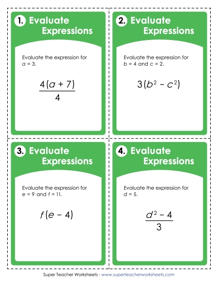 Intermediate Level: Exponents & Parentheses - Task Cards (Intermediate) (Printable PDF Worksheet)