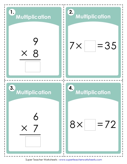 Worksheets and Games - Task Cards: Missing Factors (Printable PDF Worksheet)