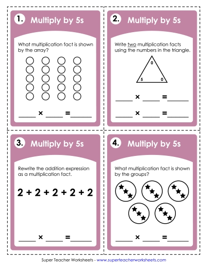 Multiplication by 5s Only - Task Cards: Multiplying by 5s (Printable PDF Worksheet)