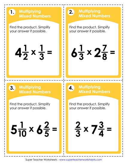 Multiplying Mixed Numbers - Task Cards: Multiplying Mixed Numbers (Printable PDF Worksheet)