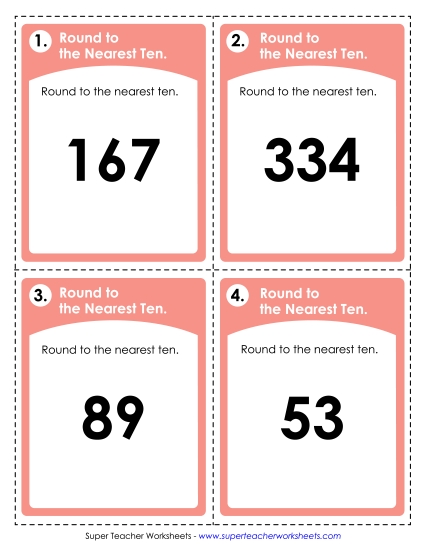 Nearest Ten (2 and 3-Digit Numbers) - Task Cards: Rounding to Nearest Ten (2 and 3-Digit Numbers) (Printable PDF Worksheet)